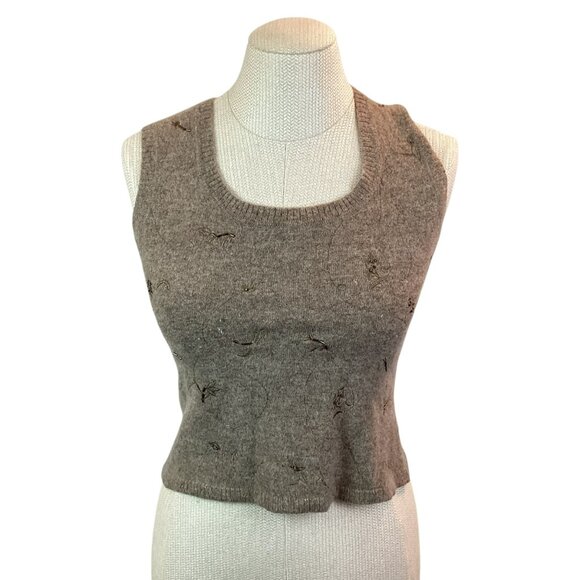 Classiques Entier Sweater Set Lambswool Knit Tank Top & Cardigan Womens XS Tan - Picture 7 of 16